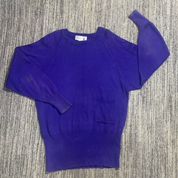 Vintage 80s Casual Corner Women's Large Purple Crewneck Pullover‎ Sweater Long - Picture 1 of 9